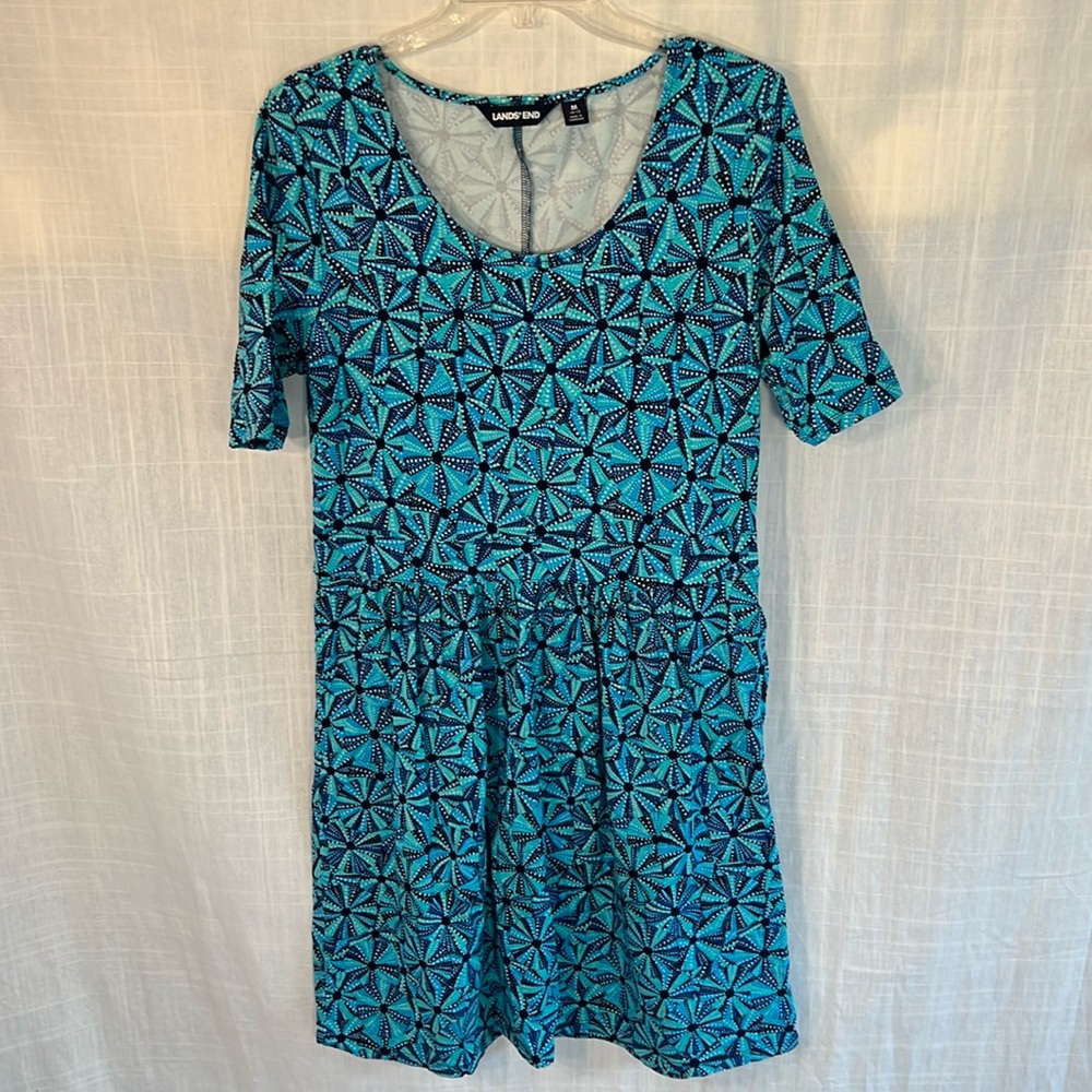 Lands’ End Blue Pattern Midi Dress